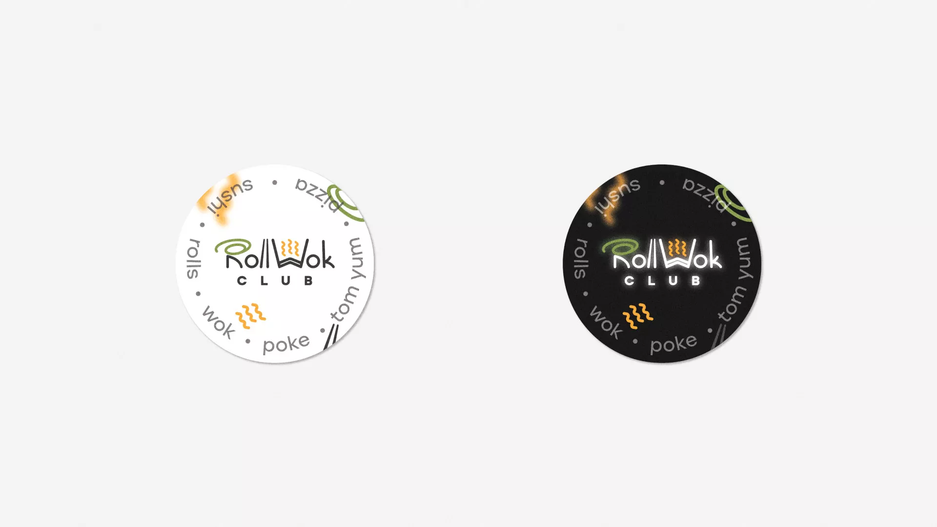 Разработка наклеек для суши-бара «Roll Wok Club» в Котельниче